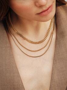 Vandermere 3pcs 18k Gold Stainless Steel Women's Herringbone Necklace Set, Simple And Elegant Solid Color Snake Chain Necklace For Layering. - Yellow Gold - View 1