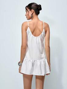 Softvol Women's Solid Color Backless Loose Strap Dress, Casual Countryside Style, Sweet For Spring/Summer - White - View 2