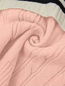 Everyssa New European & American Fashion Mixed Color Versatile Knit Top Sweater Dress - Pink - View 3