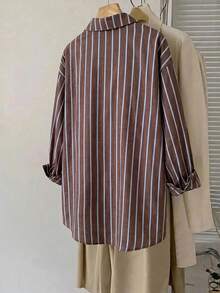 SHEIN CURVE+ 大尺碼女款感恩節秋季休閒奇幻風端莊日常穿著長袖襯衫，新年 - 彩色 - 查看 2