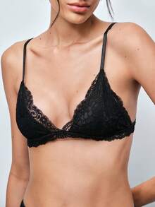 Softvol Holiday Season Ultra-Thin Bra, Floral Pattern Lace Bra For Small Bust Women, Soft Seamless Sexy Lingerie - Black - View 7