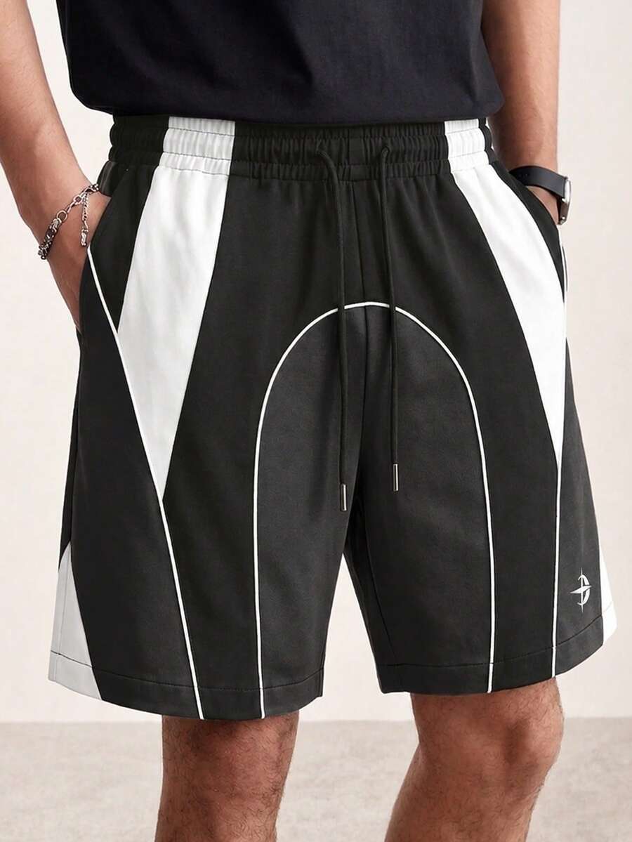 TOKVUE Men's Summer Casual Color Block Patchwork Shorts - Black - View 1