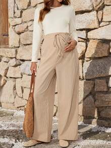 Boho Mama Women's Maternity Khaki Cotton Casual Pants – Adjustable Waist, Versatile, Everyday Style (Autumn) Fall - Khaki - View 3