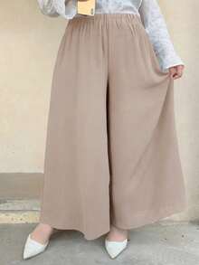 Dazy Plus Pantalones/Culotte de pierna ancha de unicolor y casual, para todas las estaciones, talla grande - Camel - Ver 2