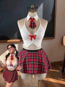 Fantasy Costume Fantasy Costume Set Pakaian Dalam Seksi 5 Potong untuk Mahasiswi Ukuran Plus - Red and White - View 4