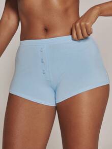 MUSERA Blue White And Striped Cotton Button Front Mini Shorts 3 Packs - Multicolor - View 3