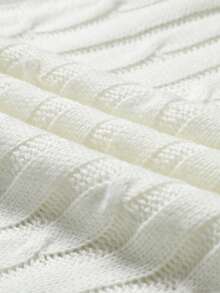 Manfinity Roghcode Chaleco de punto casual versátil con cuello en V y tejido de cable a rayas para hombre - Blanco - Ver 4