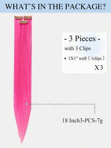 3PCS Colored Clip In Hair Extensions Human Hair, 18 Inch Straight Pink Invisible Highlight Hairpieces, Soft Remy Rainbow Style Extensions, Easy‑Wear Design, Perfect For Women & Girls Daily Wear, Fall Outfits, Halloween & Christmas Party Styling - SPink - View 19