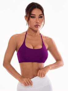 Slayform 女款純色交叉背掛脖運動內衣 - Bold Plum - 查看 7