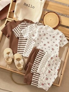 SHEIN 少女圓領短袖上衣與修身長褲睡衣套裝 - 彩色 - 查看 8