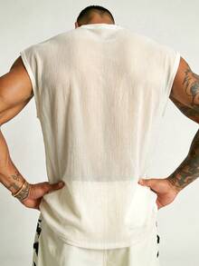 Manfinity Dauomo Men's Solid Color Crew Neck Cap Sleeve Versatile Casual T-Shirt - Apricot - View 2