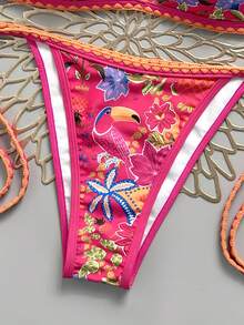 Swim Vcay Women's Summer Rose Pink Floral Print Halter Neck Sexy Beach Vacation Bikini 2-Piece Set - Multicolor - View 5