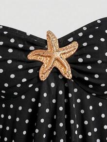 Sweetra Plus Size Women's Spring/Summer Romantic Vacation Y2K Sexy Ruffle Polka Dot Crop Top With Double Layer Ruffles And Metal Buttons, Sheer Design Tube Top, Vacation Versatile, College Style, Office, Back To School Holiday, Spring/Summer , All Season Wear - Multicolor - View 4