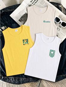 Casuvi Kids 3件組男童休閒多色多款印花圖案背心，適合日常通勤穿著，可搭配短褲，舒適涼爽時尚 - 彩色 - 查看 2