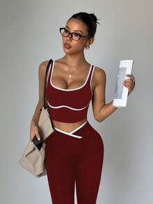 SHEIN Sports 女士无缝撞色瑜伽运动服套装 - 彩色 - 查看 9