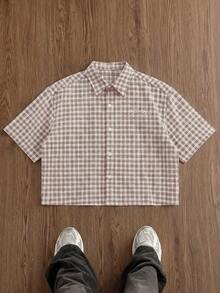 Manfinity RebelGame Men's Plus Size Summer Casual Plaid Shirt - Pink - View 1