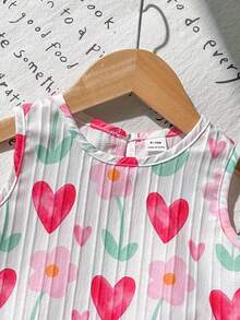 SHEIN Playful Pals 2件組女嬰春夏優雅風無袖刺繡上衣與裙子套裝 - 彩色 - 查看 8