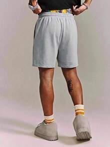 CRAVYNX Men Casual Versatile Daily Outing Shorts, Solid Color Elastic Drawstring Waist Loose Sweat Shorts For Gym Travel Weekend Outdoor - Dark Grey - View 2