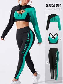 Gameset SHEIN Sport 女士拼色背心和紧身裤运动套装 女士健身套装 女士健身套装 女士紧身裤套装 - 彩色 - 查看 1
