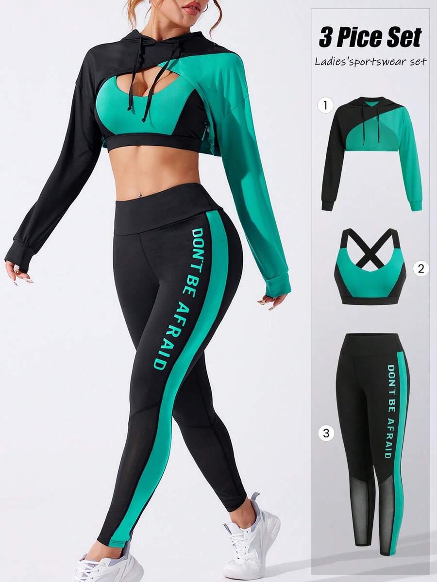 Gameset SHEIN Sport 女士拼色背心和紧身裤运动套装 女士健身套装 女士健身套装 女士紧身裤套装 - 彩色 - 查看 1