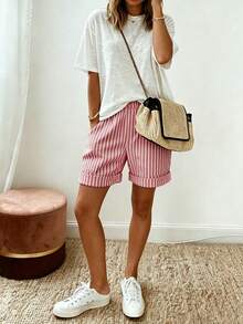 EMERY ROSE Women's Casual Striped Shorts, Summer - Multicolor - View 3