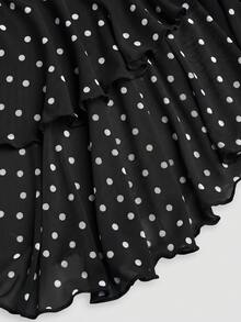 Sweetra Plus Size Women's Spring/Summer Romantic Vacation Y2K Sexy Ruffle Polka Dot Crop Top With Double Layer Ruffles And Metal Buttons, Sheer Design Tube Top, Vacation Versatile, College Style, Office, Back To School Holiday, Spring/Summer , All Season Wear - Multicolor - View 5