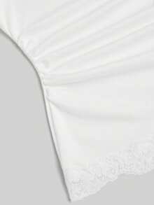 Sweetra Fashion Square Neck Contrast Lace Flared Long Sleeve Elastic Knit Top T-Shirt Fall - Multicolor - View 26