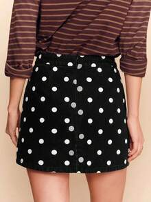lacRébo Polka Dot Print Beige Woven Mini Skirt, Spring/Summer Vintage French Parisian Style - Black - View 2