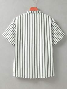 SHEIN 青少年男孩休閒紋理條紋布料立領襯衫，舒適簡約百搭，適合日常通勤與度假穿著 - 彩色 - 查看 9