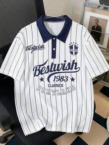 Teen Boy Striped & Letter Graphic Polo Shirt - Multicolor - View 8