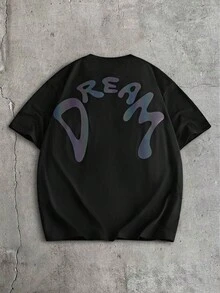 AXEPEAK 男士夏季休閒字母印花圓領短袖T恤 - 黑色 - 查看 5
