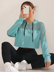 SHEIN Sovereign Charm 女款抽繩連帽休閒百搭日常運動運動衫 - 天藍色 - 查看 1