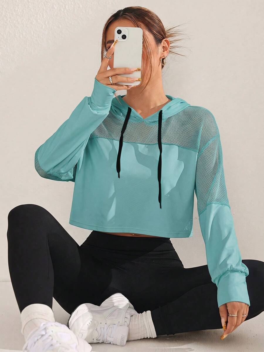 SHEIN Sovereign Charm 女款抽繩連帽休閒百搭日常運動運動衫 - 天藍色 - 查看 1