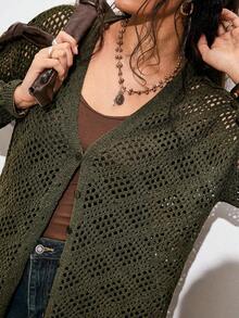 Nubod Fashionable New Army Green Hollow Design Knit Cardigan Women's Autumn Lightweight Outerwear V-Neck Plus Size Cardigan Formal Vacation Casual Bohemian - Army Green - View 7