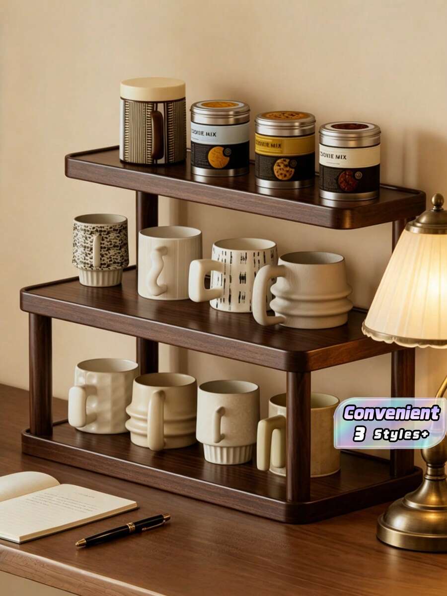 1 kệ lưu trữ để bàn 3 tầng phong cách retro bằng gỗ tự nhiên, kệ lưu trữ đa năng trên mặt bàn, phù hợp đựng văn phòng phẩm, sách, tách trà và cốc nước, kệ đựng gia vị nhà bếp dung tích lớn - Nhiều màu - Xem 1