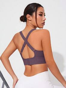 Solea Cove 女款運動內衣/無縫/排扣式/肩帶 - 紫色 - 查看 4