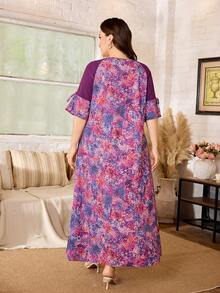 Lacomfia Random Floral Purple-Red Print Flower Dress Elegant Boho Fashion Beautiful Loose Half Sleeve Five-Point Sleeve Casual Plus Size Vacation Formal Summer - Multicolor - View 2