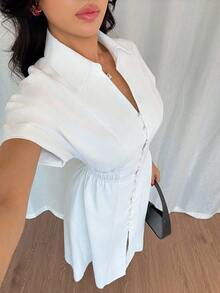 SHEIN Raffinéa 女款純色百褶休閒派對與旅行長洋裝 - 白色 - 查看 6