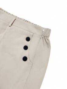 SHEIN LUNE CURVE Plus Size Wide Leg Pants With Design Pockets, Elastic Waist, Slimming Fit, Comfortable For Commuting, Dating, Casual, Home Wear, Suitable For All Seasons - Khaki - View 6