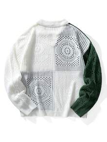 Chillumni Men's Colorblock Casual Daily Wear Long Sleeve Sweater - Dark Green - View 2