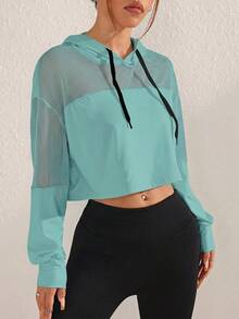 SHEIN Sovereign Charm 女款抽繩連帽休閒百搭日常運動運動衫 - 天藍色 - 查看 5