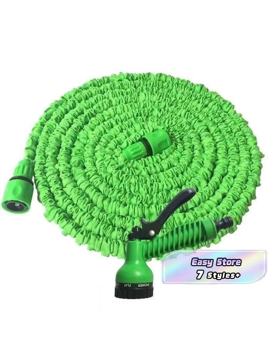 可伸縮花園水管 耐用防水 3倍伸縮功能 附噴水槍與7段式調節 - 綠色 - 查看 1