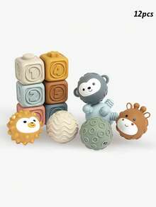 MINKOJA Multi-Pack Optional Sensory Balls Number Embossed Stacking Blocks Animal Shaped Pieces Early Growth Cognitive Toy Hand Coordination Training Indoor Activity Birthday Gift - Multicolor - View 9