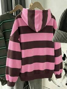 SHEIN EZwear 女款休閒復古連帽衛衣，彩色條紋，秋冬服飾 - 彩色 - 查看 2
