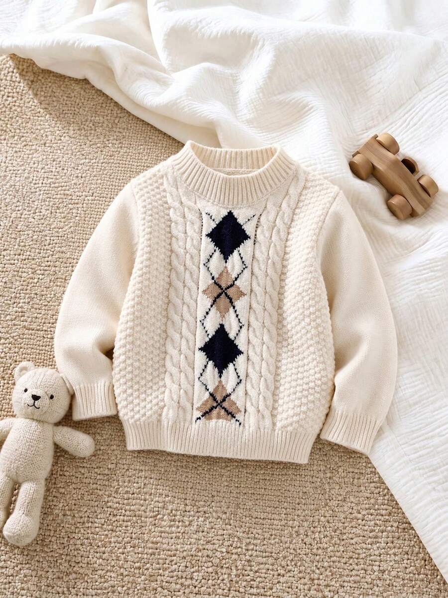 SHEIN Baby Boy Baby Girl Autumn/Winter Casual Cute Fair Isle Knit ...