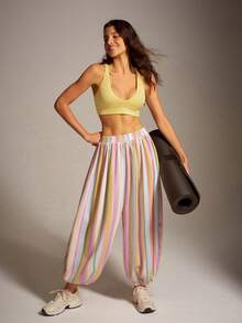 VARSIVA Women's Elastic Waist Striped Jogger Sweatpants - Multicolor - View 3