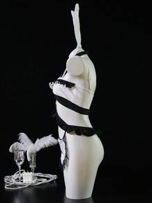 Dansine 女款性感兔女郎 Cosplay 黑色黑桃角色扮演連身衣制服套裝 - 黑色 - 查看 5