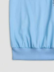 Linhara CURVE Spring/Autumn New Blue Floral Print Casual Daily Plus Size Hooded Sweatshirt - Blue - View 7