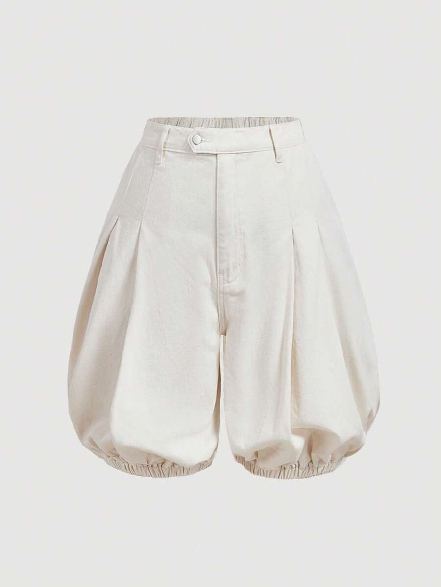 Sweetra Plus Size White Casual Traditional Lantern Jeans Daily Wear Travel Formal Vacation Summer - Beige - View 1