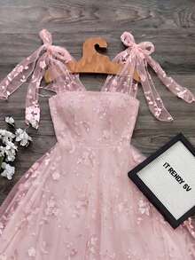 SHEIN Raffinéa 优雅蕾丝提花连衣裙 - 粉色 - 查看 4